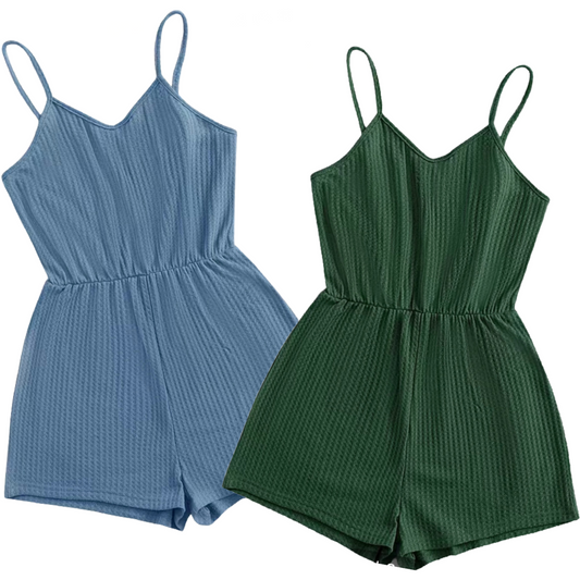 Romper Cami Sleeveless Waffle Knit Adjustable Spaghetti Strap Stretch NEW
