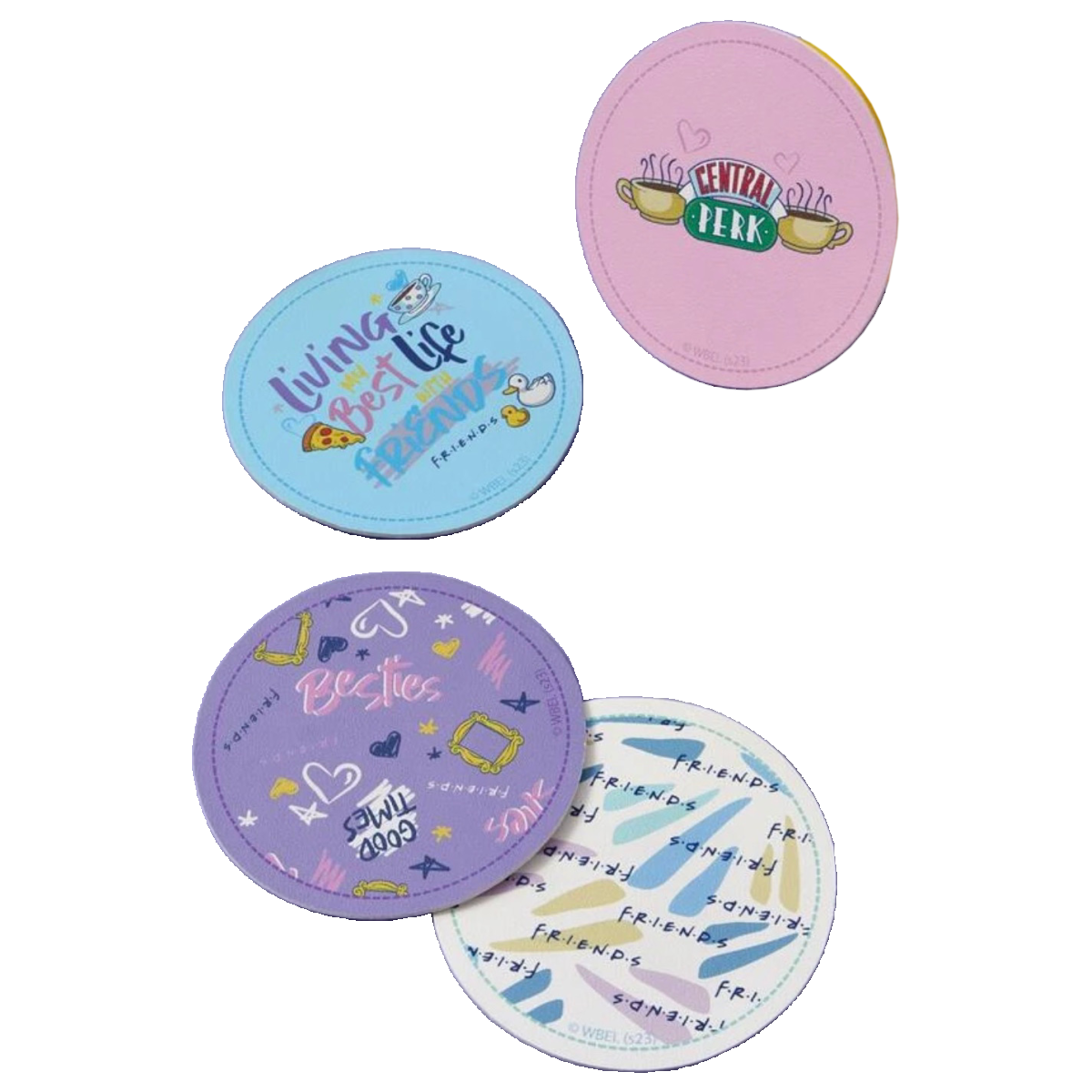 TV Show FRIENDS Drink Cup Coasters Set Faux Leather 3.9" Round New Lot of 4