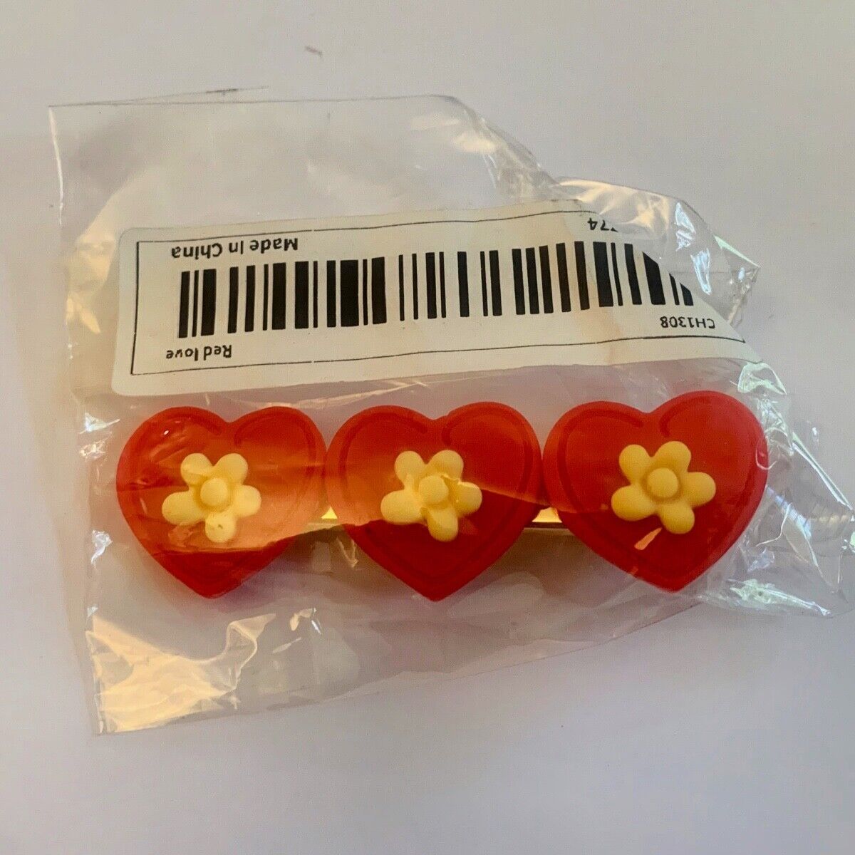 Hair Clip Red Hearts with Yellow Flowers Resin Barrette Fashion Accessory NEW