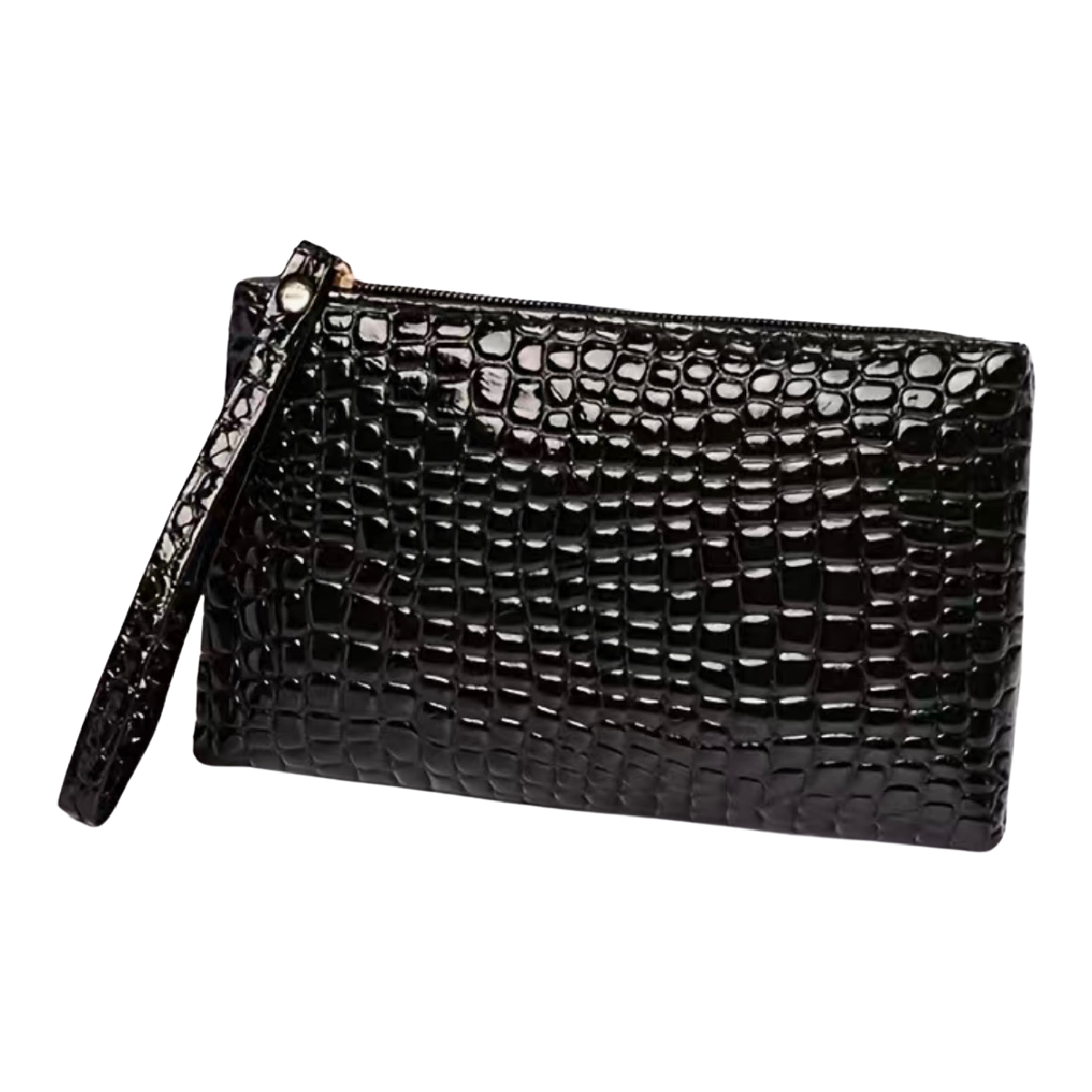 Crocodile Embossed Wristlet Wallet Clutch Bag Faux Leather Strap Zipper NEW