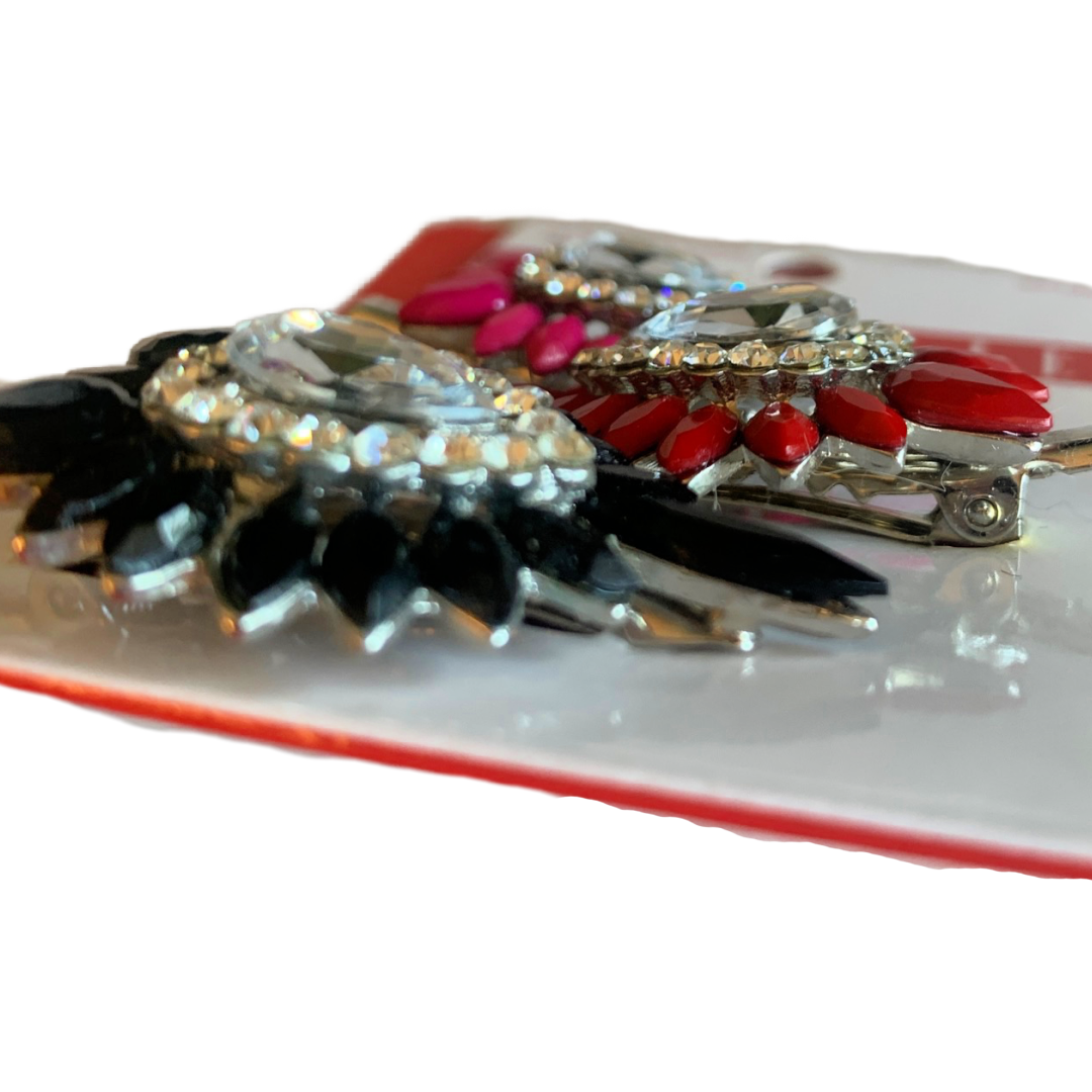 Elle Salon Hair Clips Rhinestone Pack of 3 Pink, Red, Black New