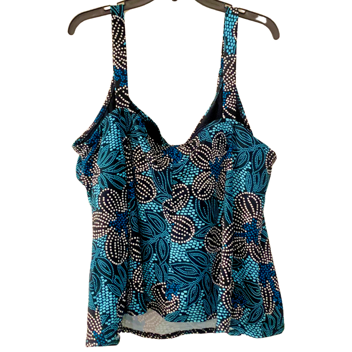 Contour Woman’s Swimwear Tankini Top Size 30W Full Padded Bra Black Blue Floral