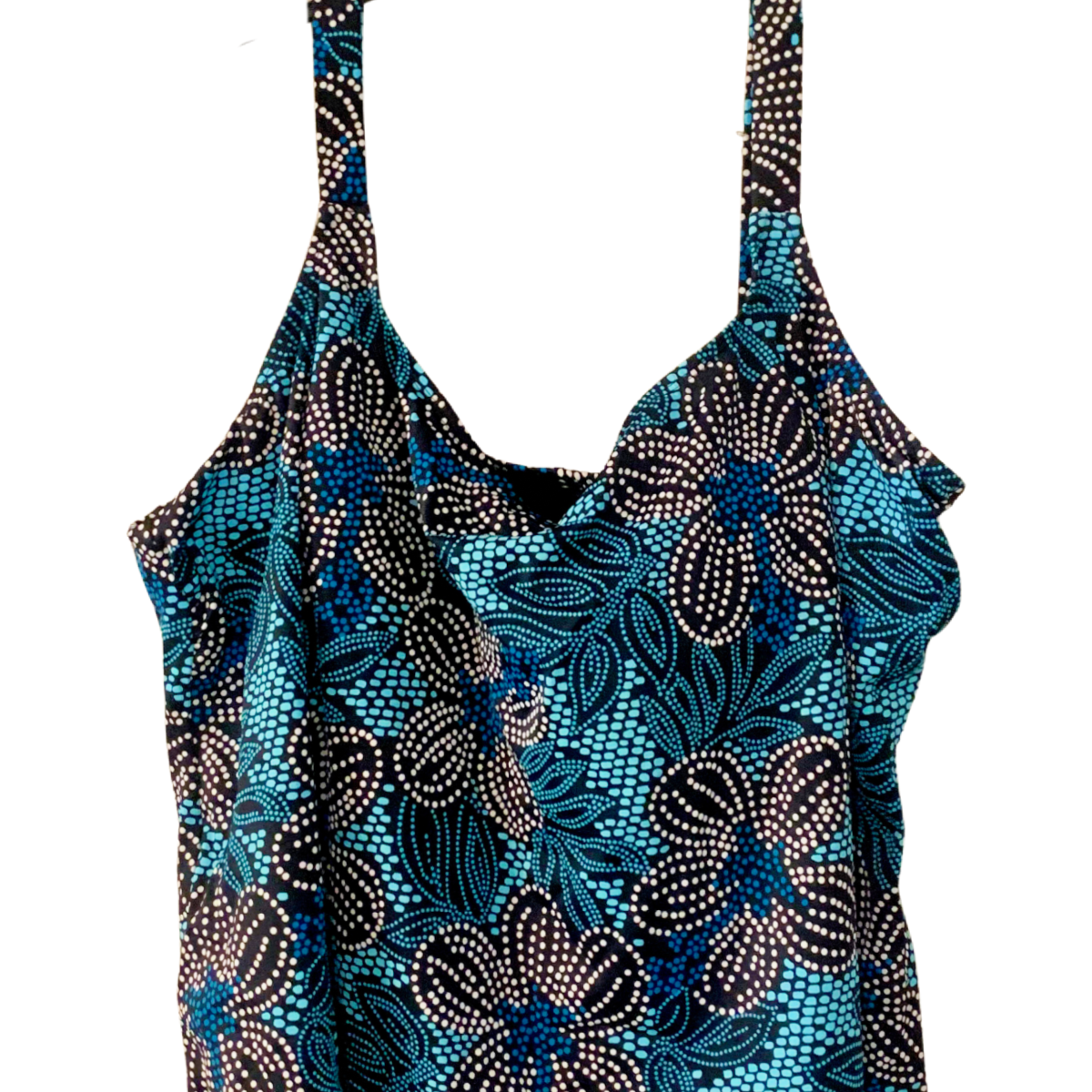 Contour Woman’s Swimwear Tankini Top Size 30W Full Padded Bra Black Blue Floral