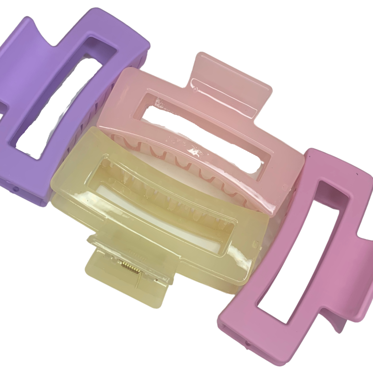 Lot of 4 Hair Claw Shark Clips Purple, Pink, Yellow Matte & Translucent NEW