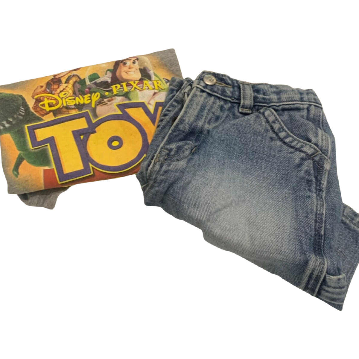 Disney Toy Story Boy Shirt and Nautica Cargo Denim Jean Shorts Size 4 Lot of 2