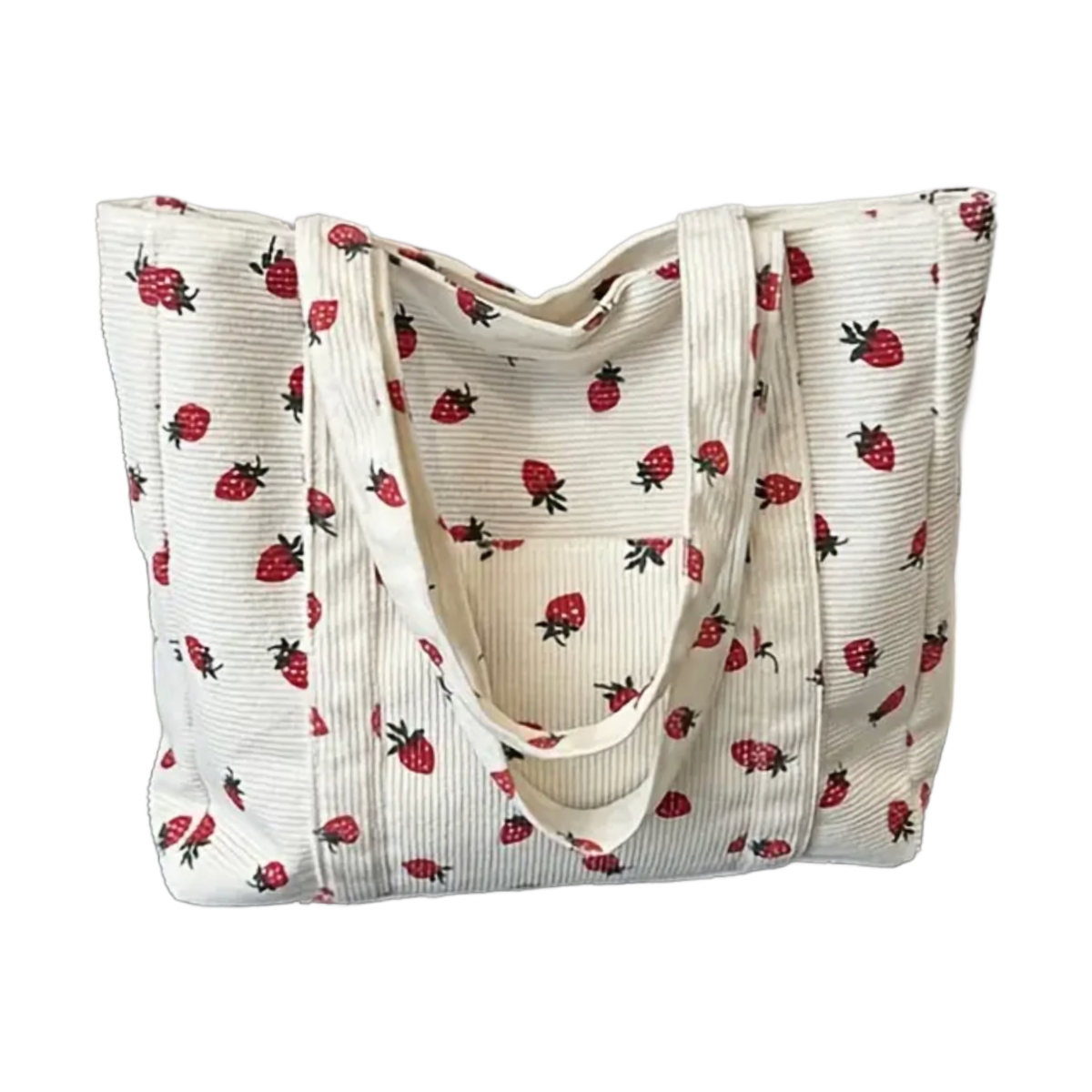Corduroy Tote Bag Strawberry Pattern Large 13"x12" Shoulder Bag Purse New