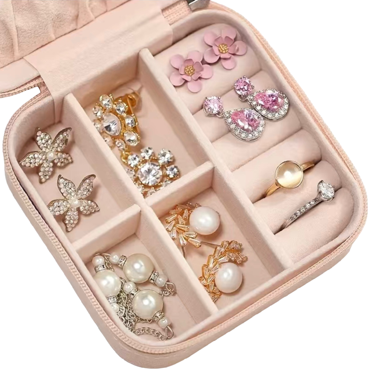 Faux Leather Jewelry Box Portable Travel Case for Earrings, Rings, Necklaces NEW