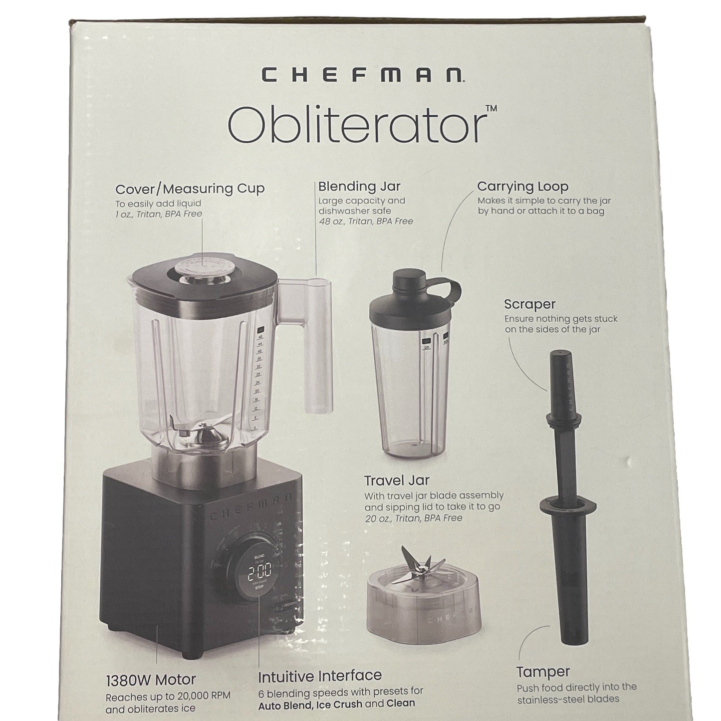 Chefman Obliterator 48 oz Blender w/ Travel Jar Smoothie Maker Ice Crusher Auto