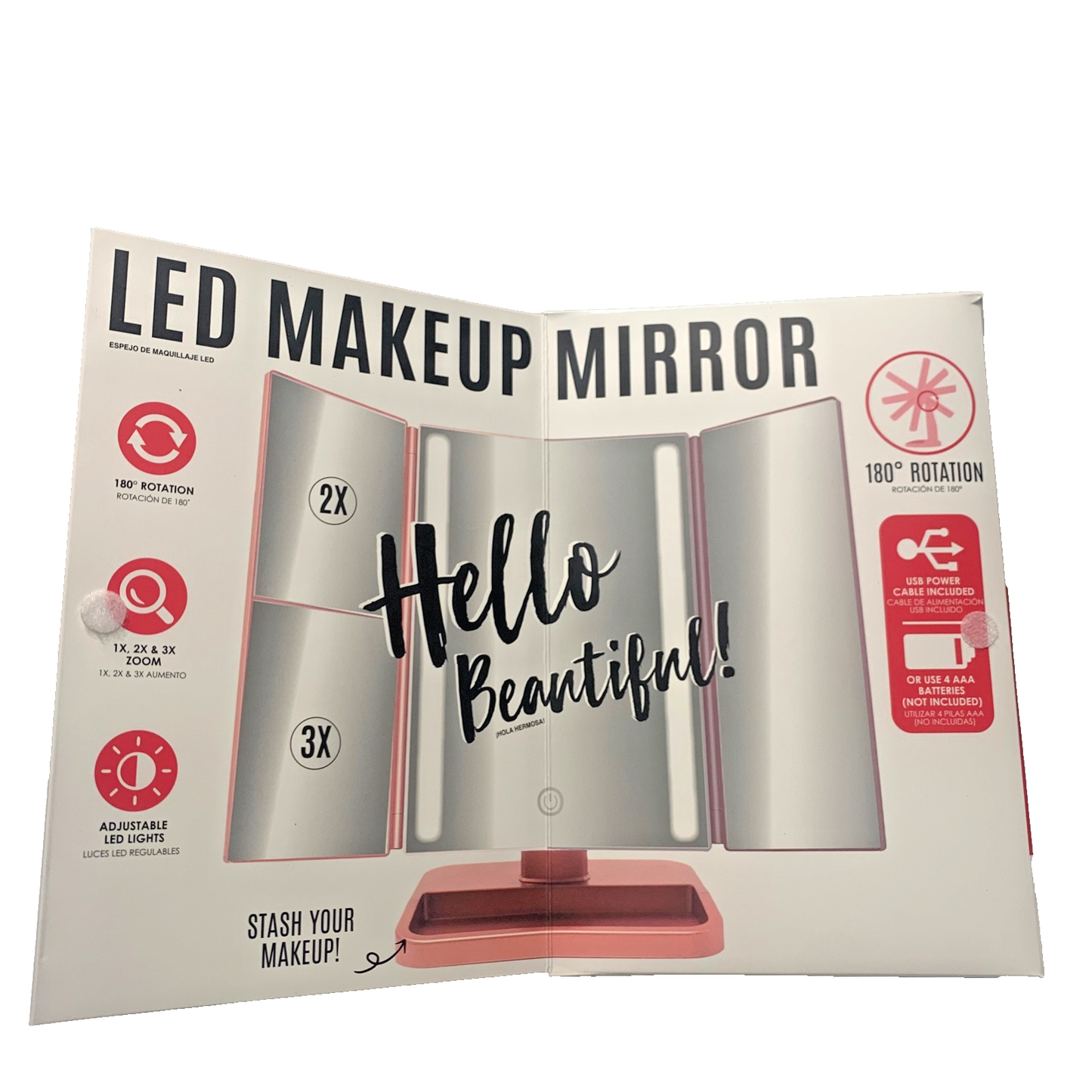 Onyx LED Makeup Mirror Rotating 1x 2x 3x Manification Rose Gold USB Battery New