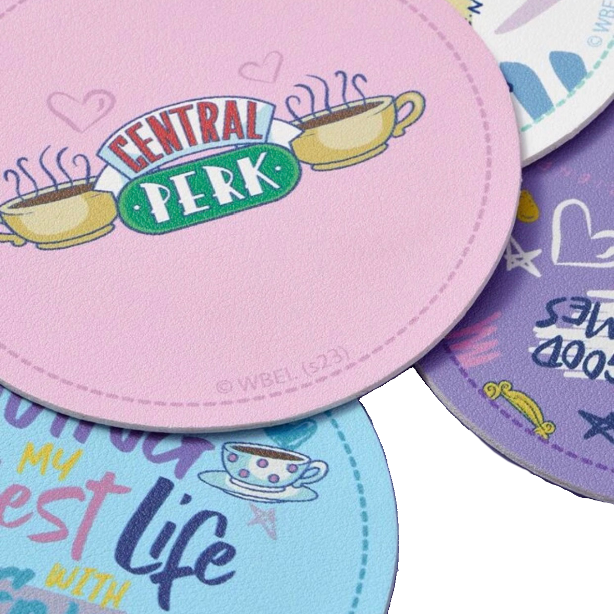 TV Show FRIENDS Drink Cup Coasters Set Faux Leather 3.9" Round New Lot of 4