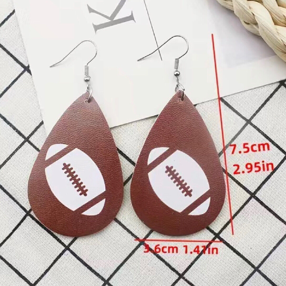 Football Rugby Faux Leather Dangle Earrings Sporty Team Support NEW