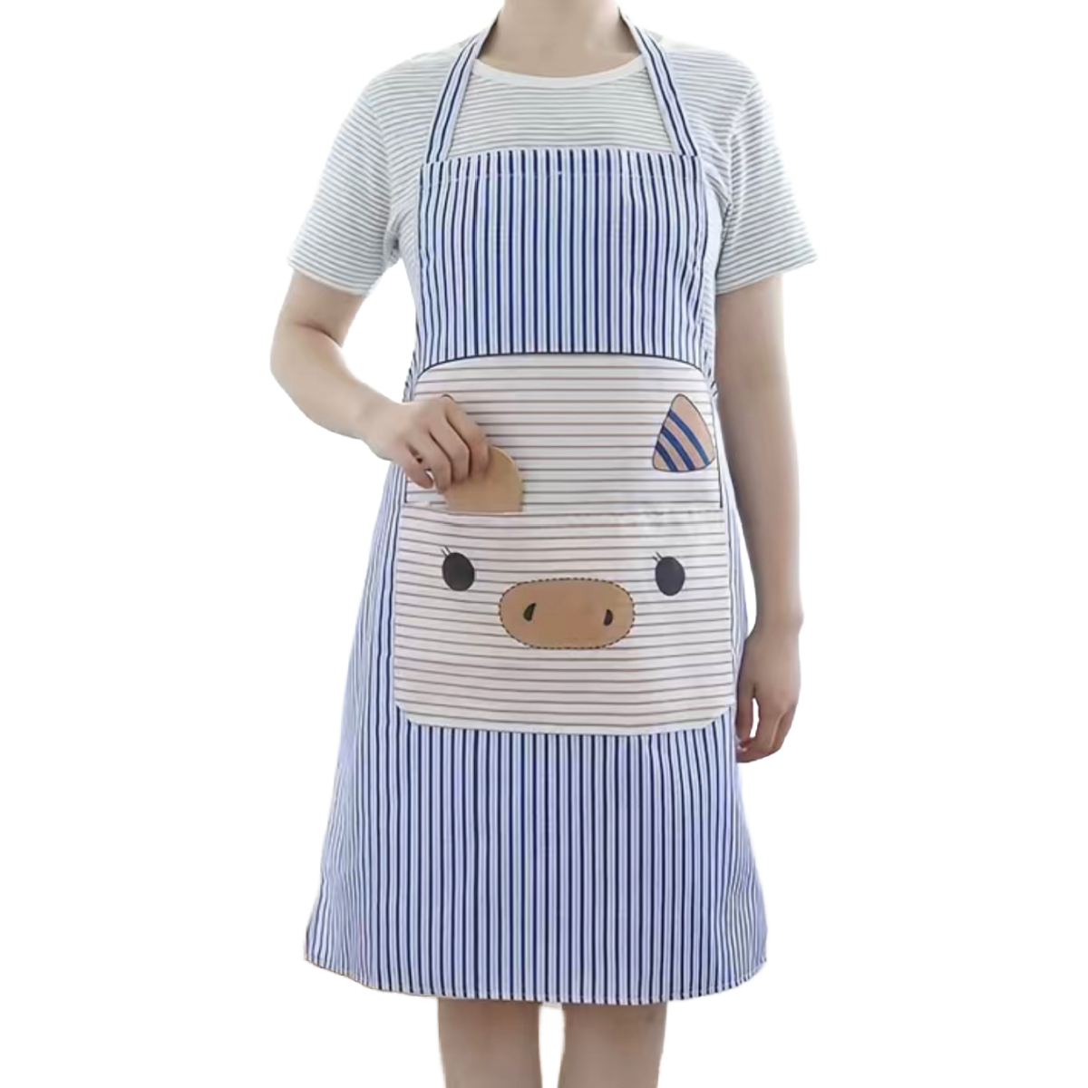 Striped Pig Print Bib Apron Kitchen BBQ Baking Farm Animals Everyday NEW