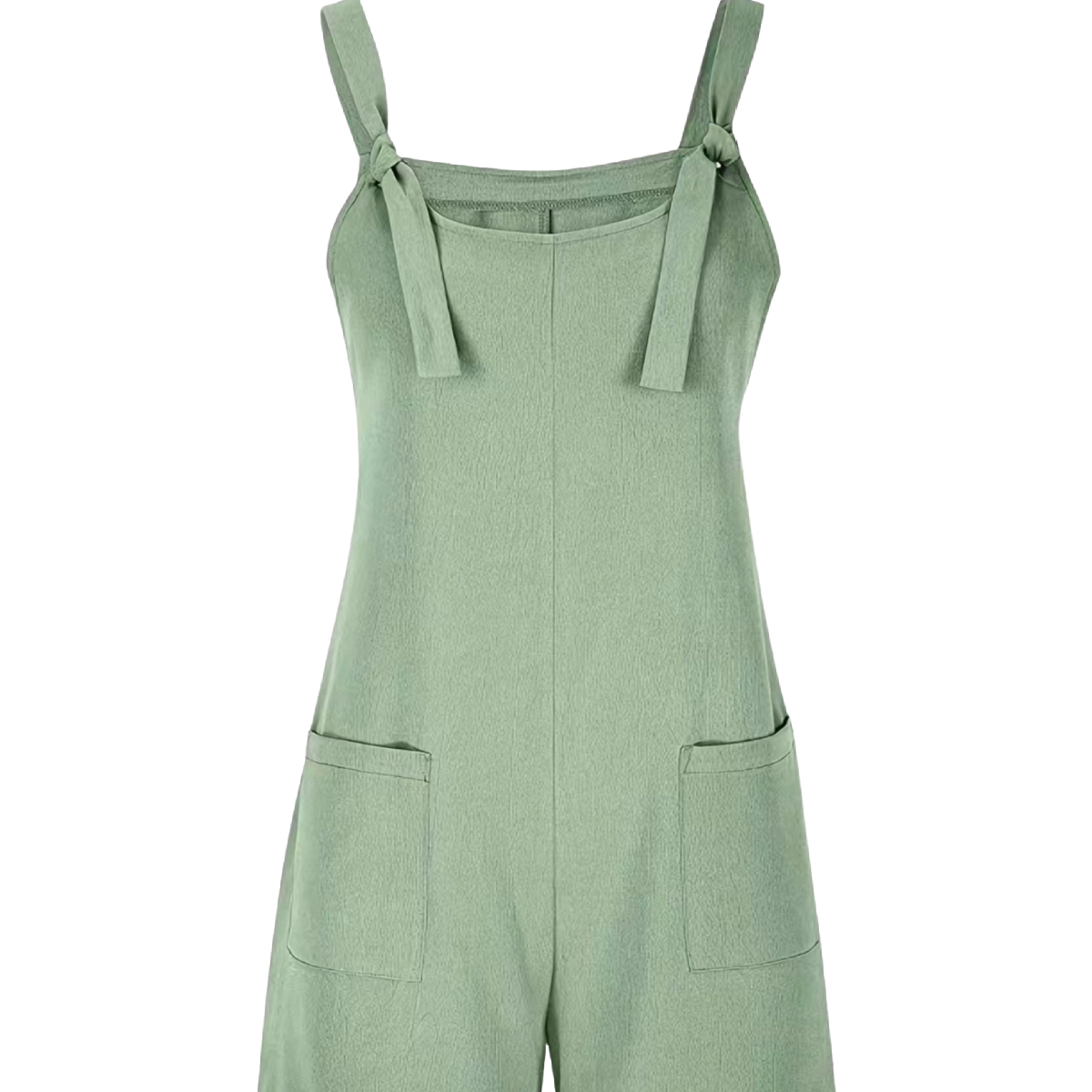 Textured Romper Jumpsuit Overalls In Light Green Adjustable Strap Pocket NEW