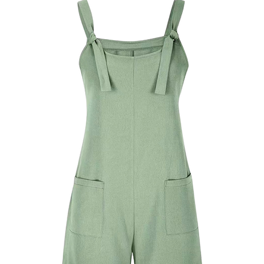 Textured Romper Jumpsuit Overalls In Light Green Adjustable Strap Pocket NEW