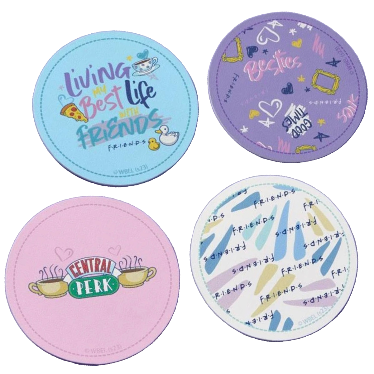 TV Show FRIENDS Drink Cup Coasters Set Faux Leather 3.9" Round New Lot of 4
