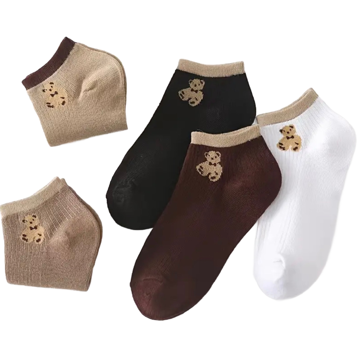 5 Pairs Socks Teddy Bear Low Cut Ankle Cute Animal Women's Stockings Hosiery Lot