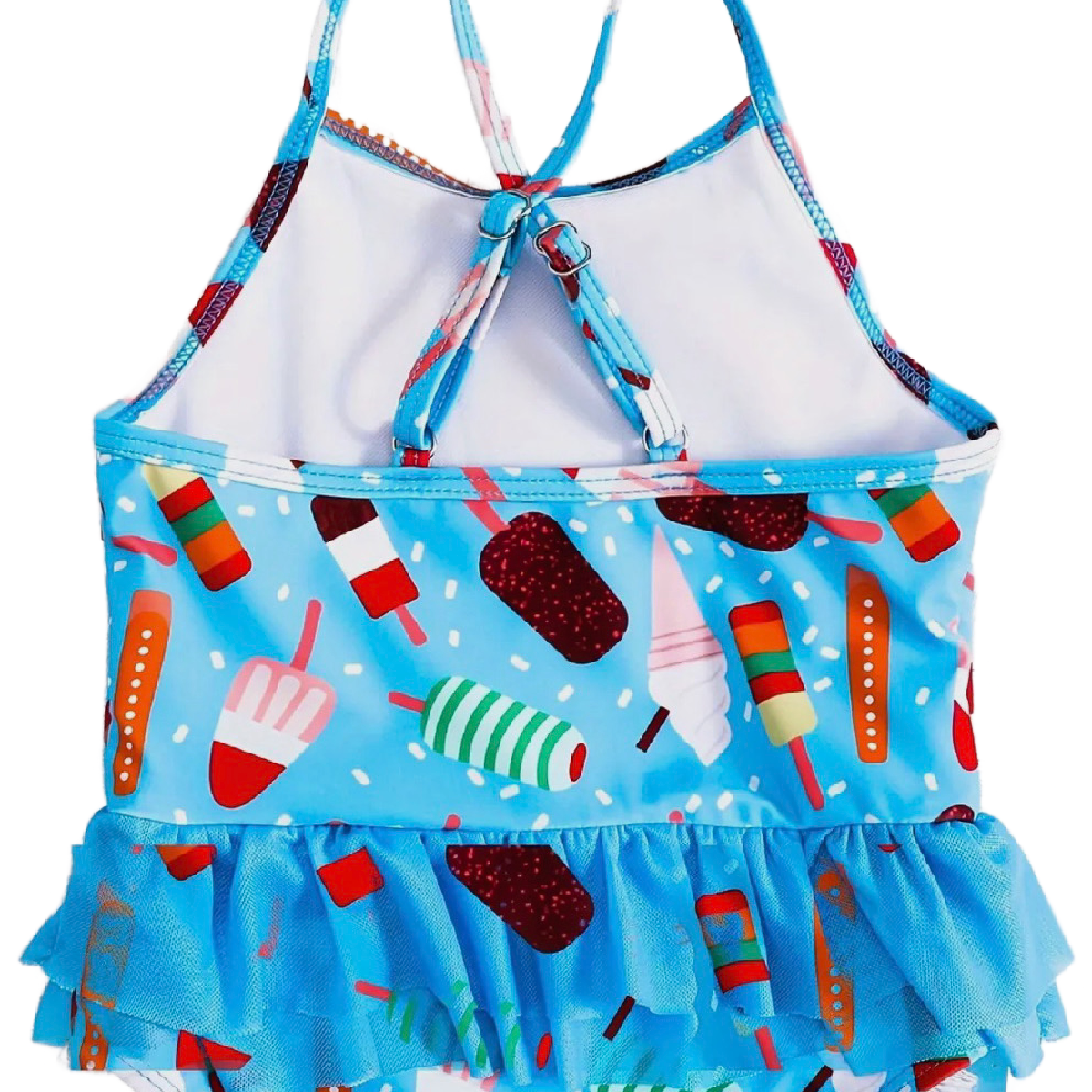 Ice Cream Print Swimwear Girl's Size 4/5 Ruffle Criss-Cross Straps Swimsuit New