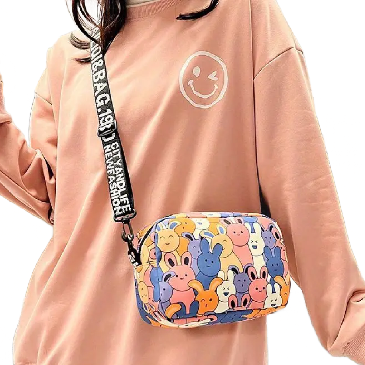 Kawaii Cartoon Bunny Rabbit Crossbody Messenger Bag Handbag Purse Zipper New