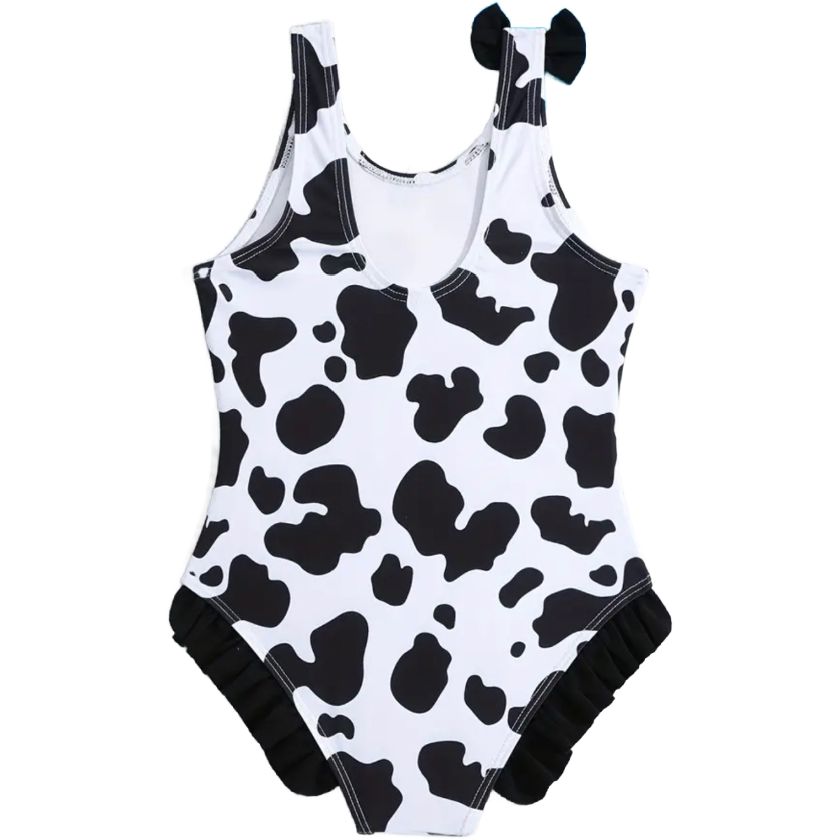 Cow Print One-Piece Swimwear w/ Bow & Ruffle Bathing Swimsuit Wide Straps New