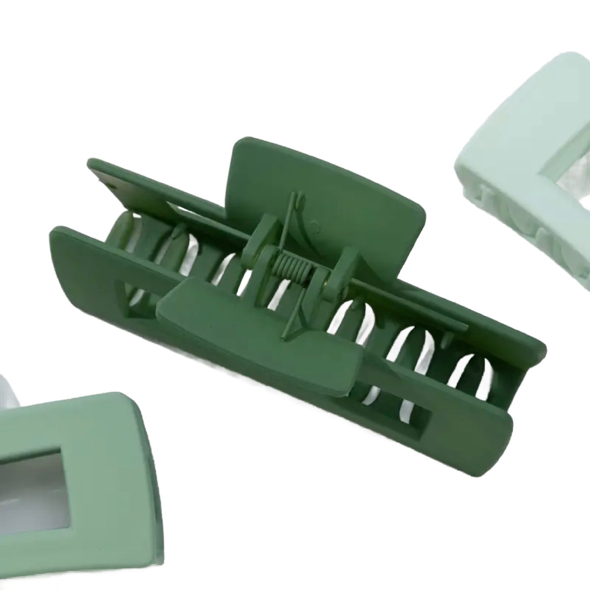 Lot of 3 Hair Claw Shark Clips Opaque Green Matte Large Rectangle 4.1" NEW