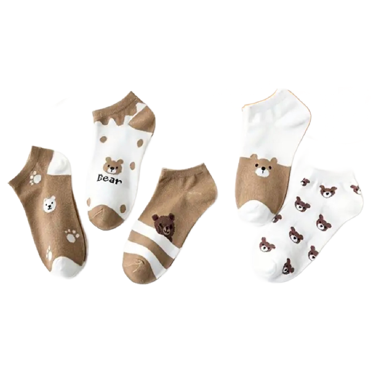 5 Pairs of Cartoon Bear Low Cut Ankle Socks Breathable Stockings Hosiery New