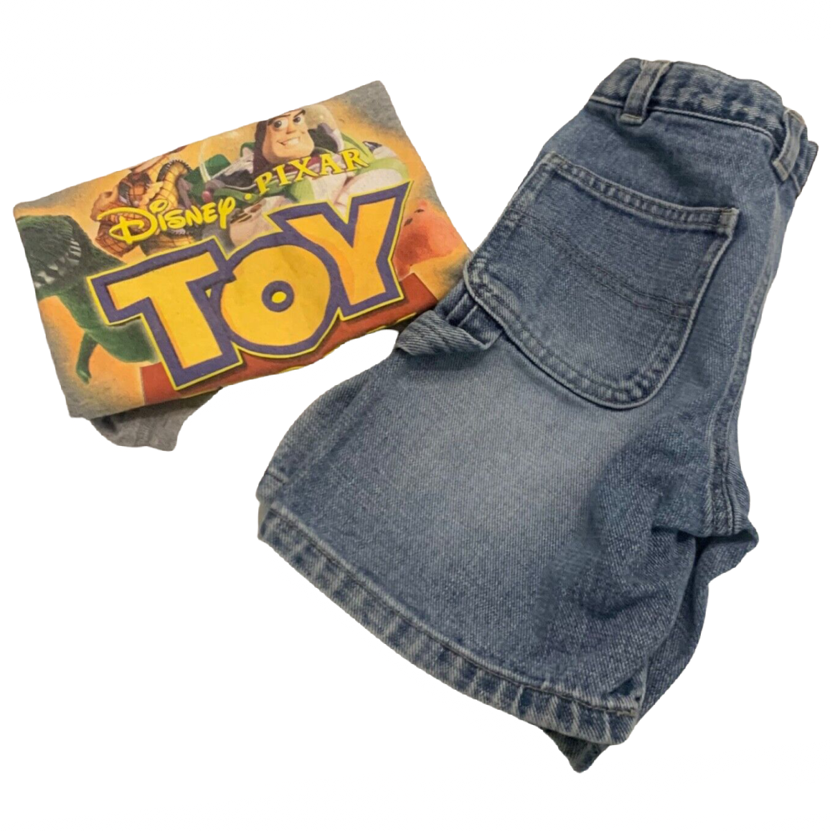 Disney Toy Story Boy Shirt and Nautica Cargo Denim Jean Shorts Size 4 Lot of 2