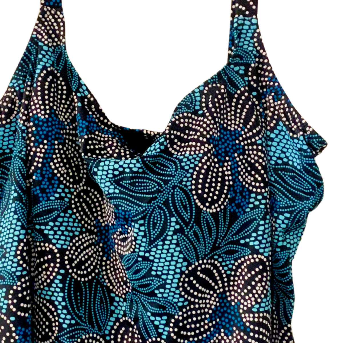 Contour Woman’s Swimwear Tankini Top Size 30W Full Padded Bra Black Blue Floral