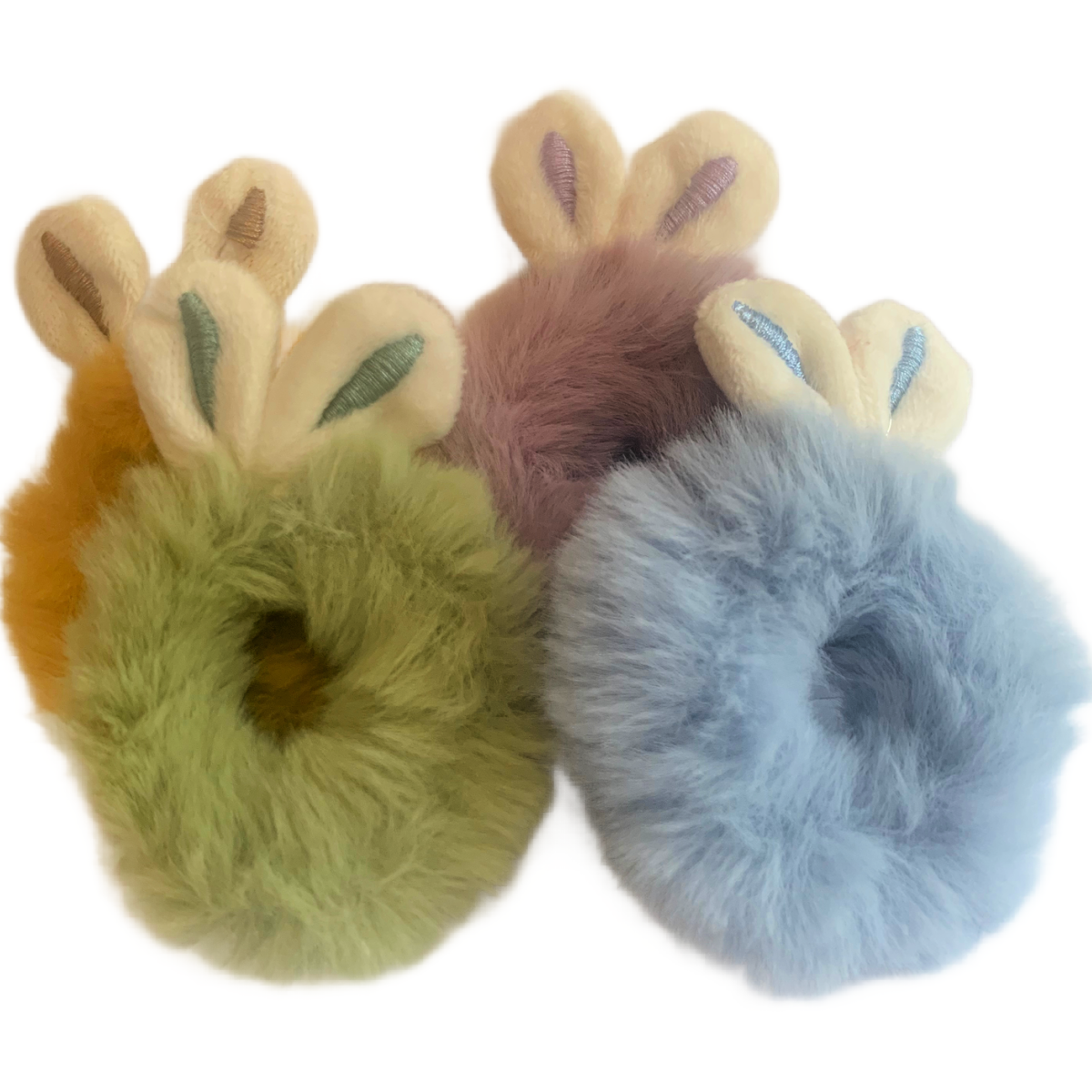 Bunny Rabbit Ears Plush Hair Tie Elastic Ring Ponytail Holder 4pc New Easter Set