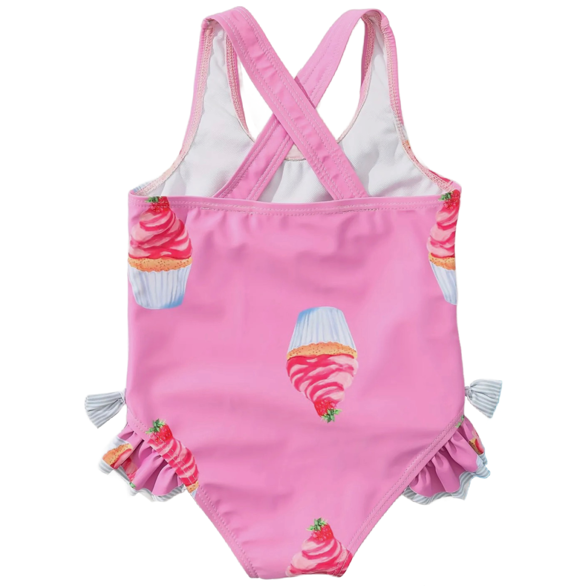 Cupcake Print Swimwear Girl's Size 4/5 Ruffle Criss-Cross Straps Swimsuit New