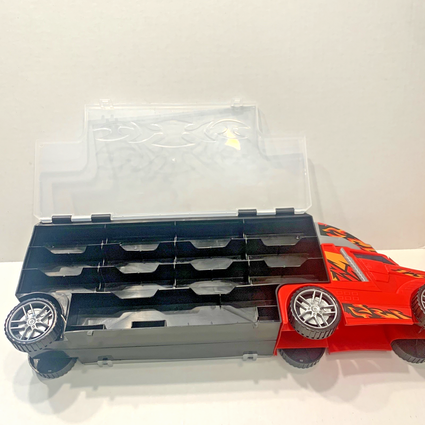 Kids Transport Car Carrier Truck Toy, 6 Die-Cast Vehicles & Road Accessories New