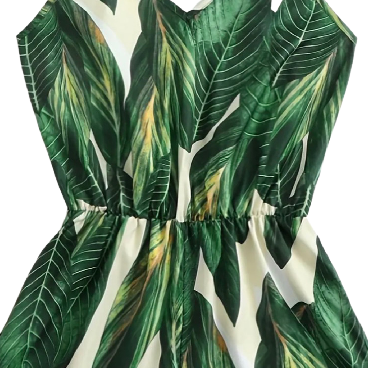 Tropical Green Leaves Romper Jumpsuit Size XL / 12 V-Neck Adjustable Strap NEW