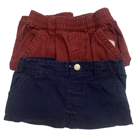 Lot of 2 Toddler Boys Shorts Size 3T Maroon & Navy Blue Elastic Adjustable Waist