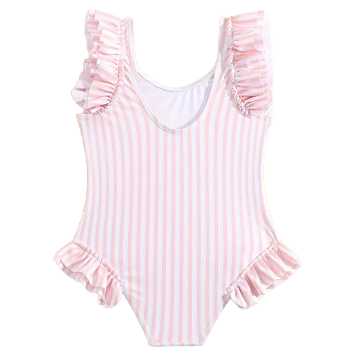 Blush Pink White Striped Swimwear Girl's Size 5/6 Ruffle Straps Swimsuit New