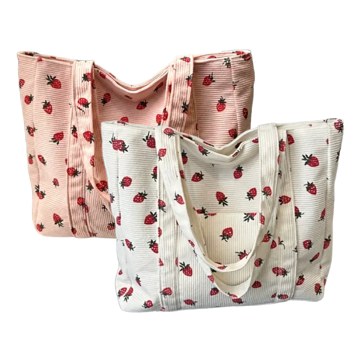 Corduroy Tote Bag Strawberry Pattern Large 13"x12" Shoulder Bag Purse New