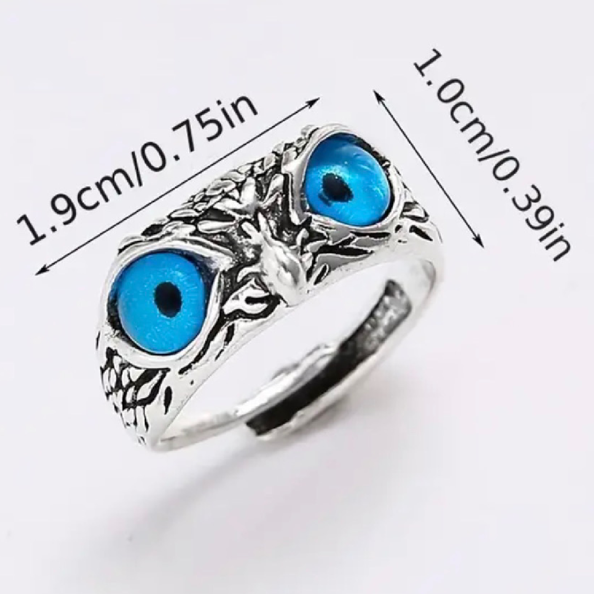 Blue Eye Cute Owl Silver Ring Adjustable Size Bird Unique Unisex Fun New