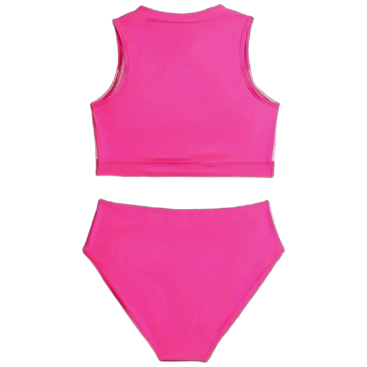 2pc Neon Pink Tankini Swimwear Girl's Size 13/14 Zipper Top & Bikini Swimsuit