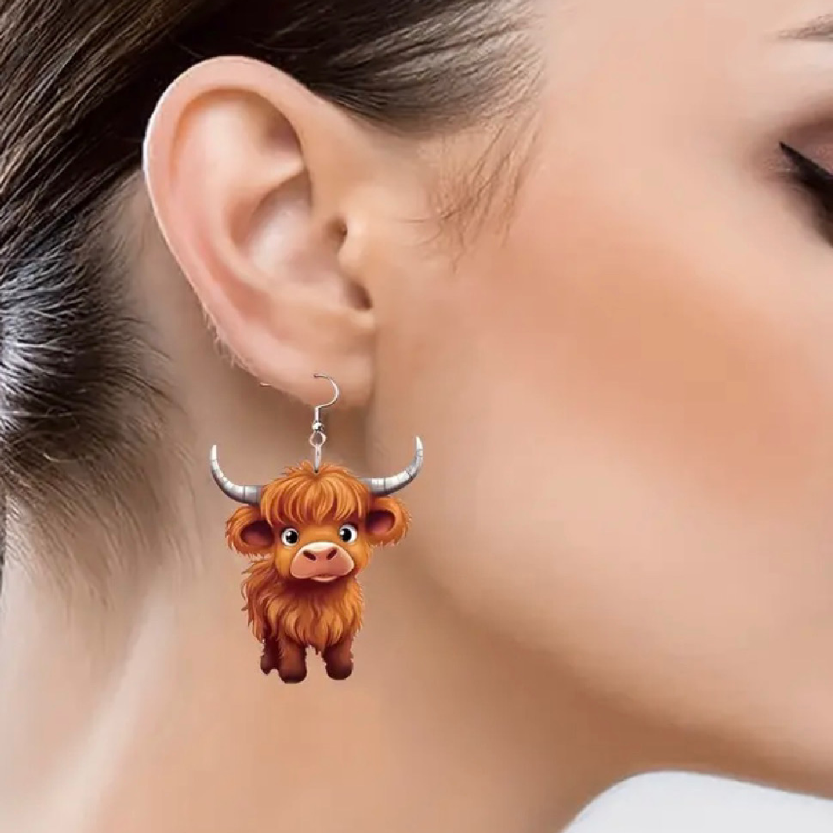 Cartoon Highland Cow Earrings Dangle Casual Lightweight Acrylic Comfortable New