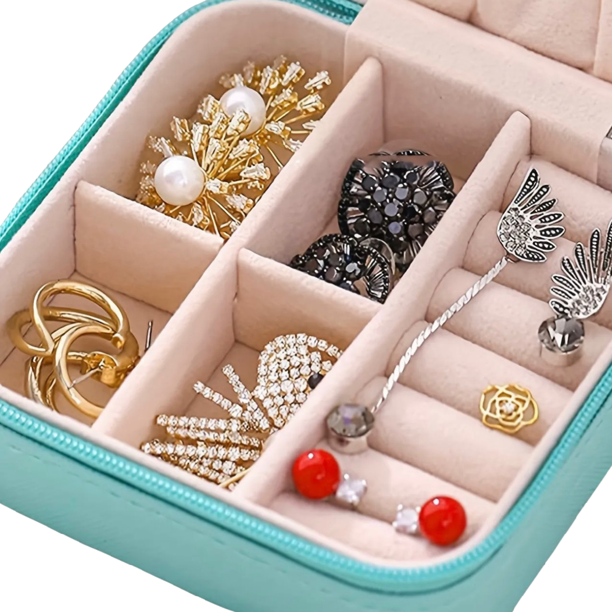 Faux Leather Jewelry Box Portable Travel Case for Earrings, Rings, Necklaces NEW