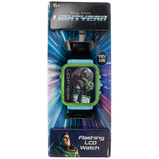 Disney Pixar BUZZ LIGHTYEAR Flashing LCD Watch Rectangle Face Unisex Kids Boxed