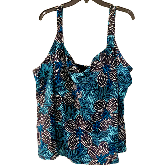 Contour Woman’s Swimwear Tankini Top Size 30W Full Padded Bra Black Blue Floral