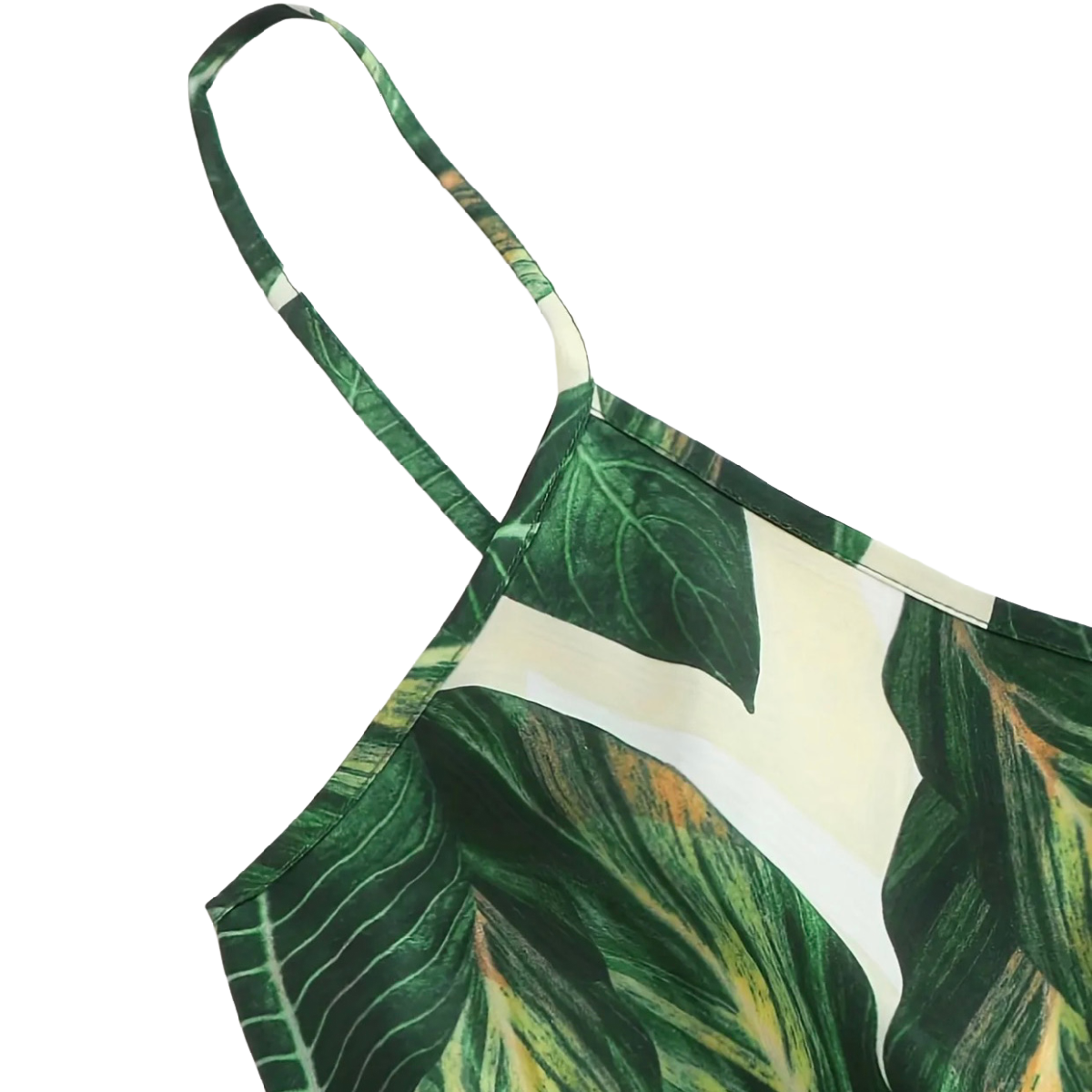 Tropical Green Leaves Romper Jumpsuit Size XL / 12 V-Neck Adjustable Strap NEW