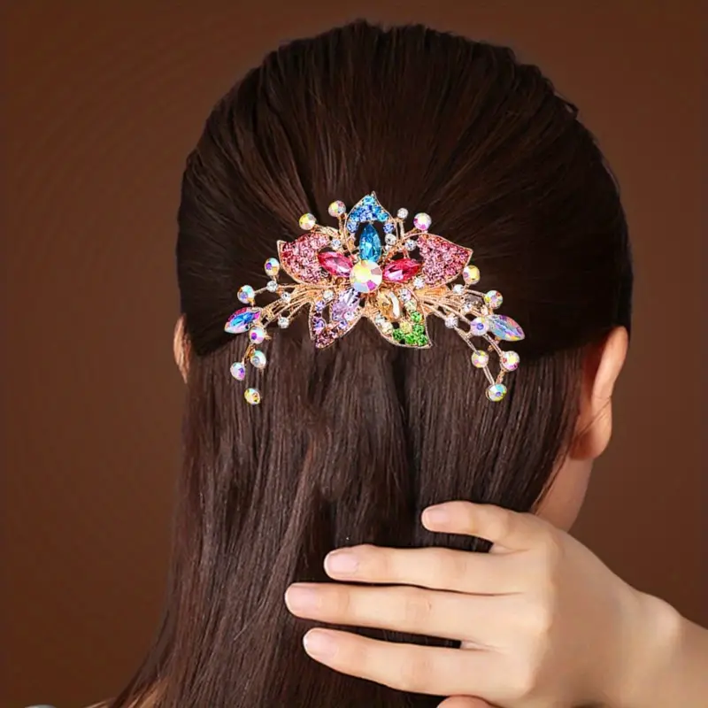 Rhinestone Star Flower Hair Large Comb Barrette Pin Luxury Hair Accessory NEW