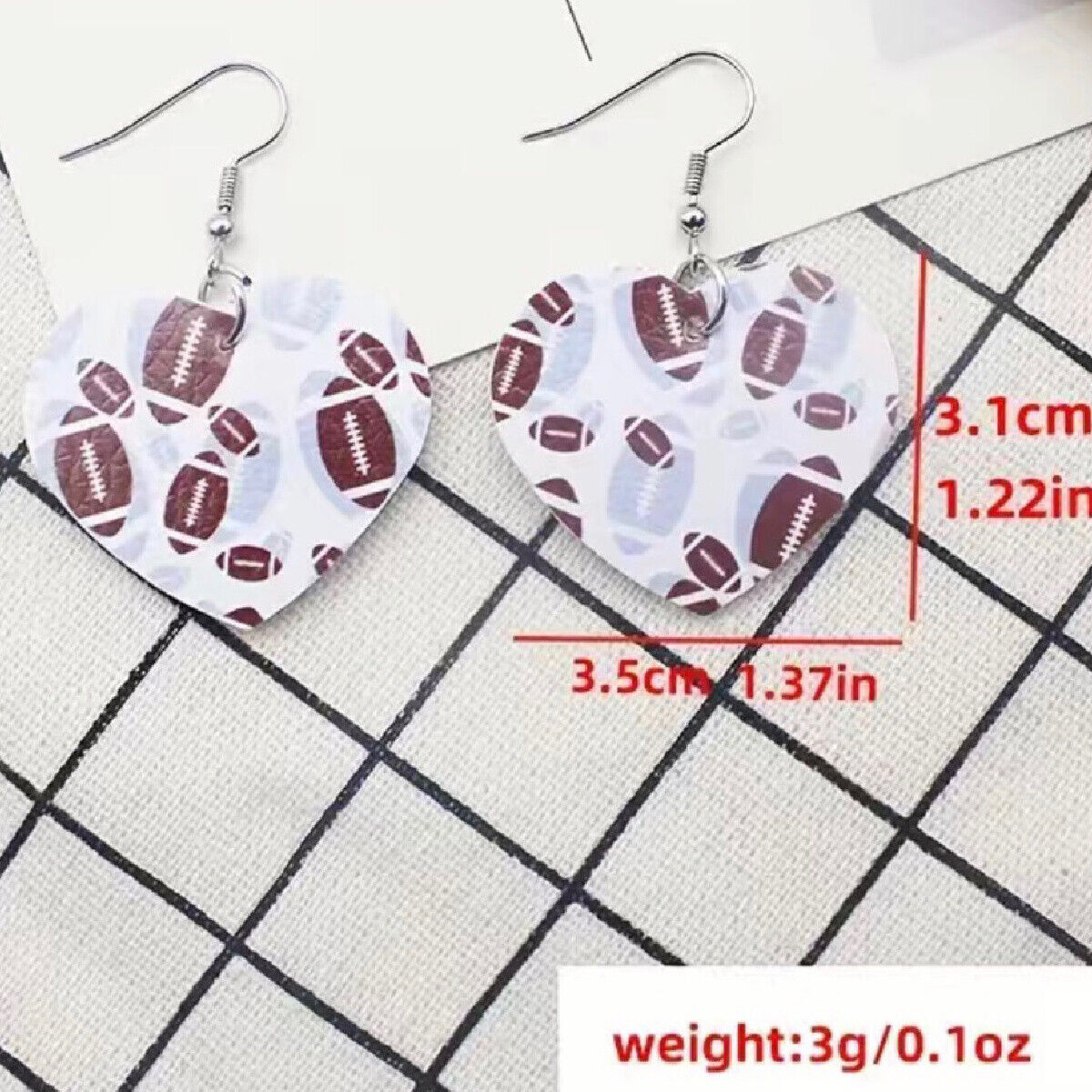 Football Rugby Faux Leather Dangle Earrings Sporty Team Support NEW