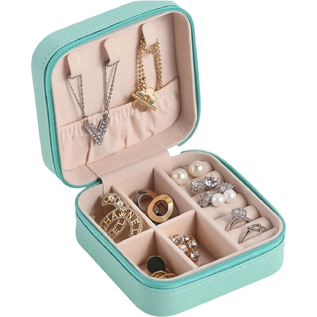 Faux Leather Jewelry Box Portable Travel Case for Earrings, Rings, Necklaces NEW