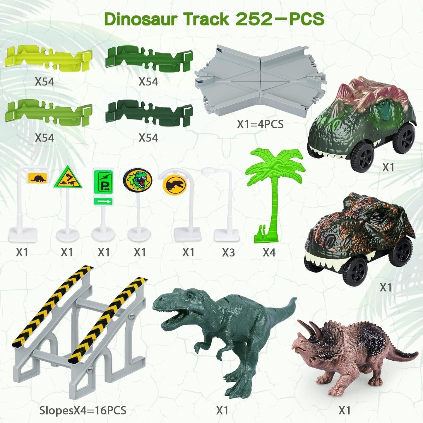 252pcs Dinosaur Toys Vehicles Jurassic World Road Flexible Race Tracks NIB