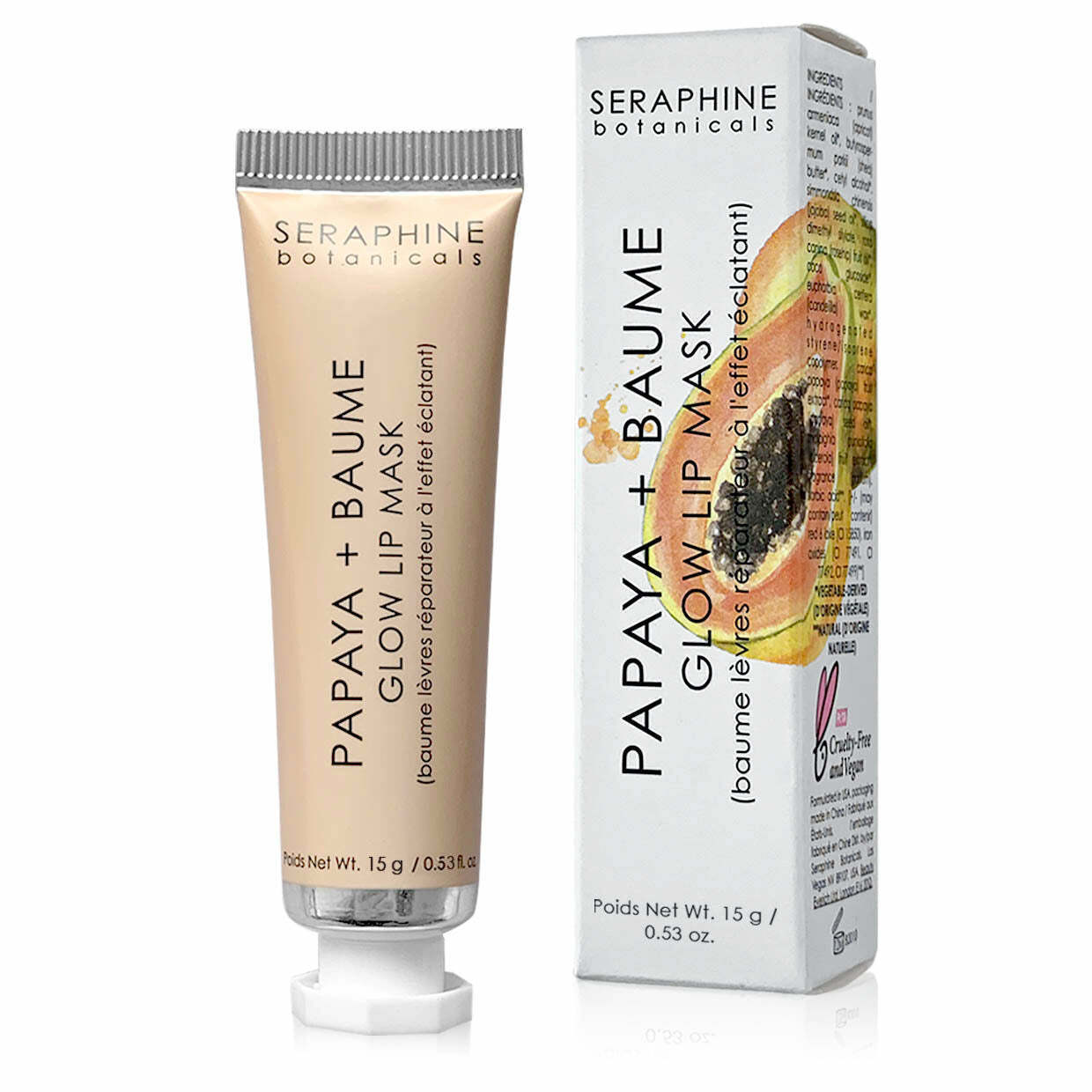 Lot of 2 Seraphine Botanicals Glow Lip Mask PAPAYA + BAUME 15g/.53oz NEW