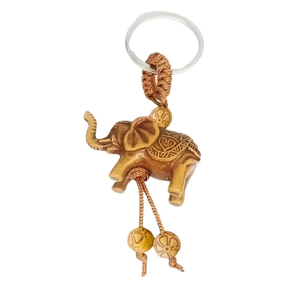 Polyresin Elephant Keychain Lucky Carved Animal Key Ring NEW