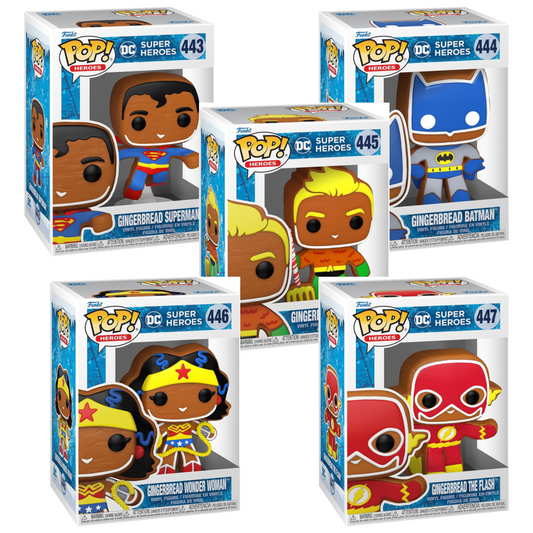 Funko Pop! Heroes DC Holiday Gingerbread Aquaman Batman Superman Flash Lot of 5