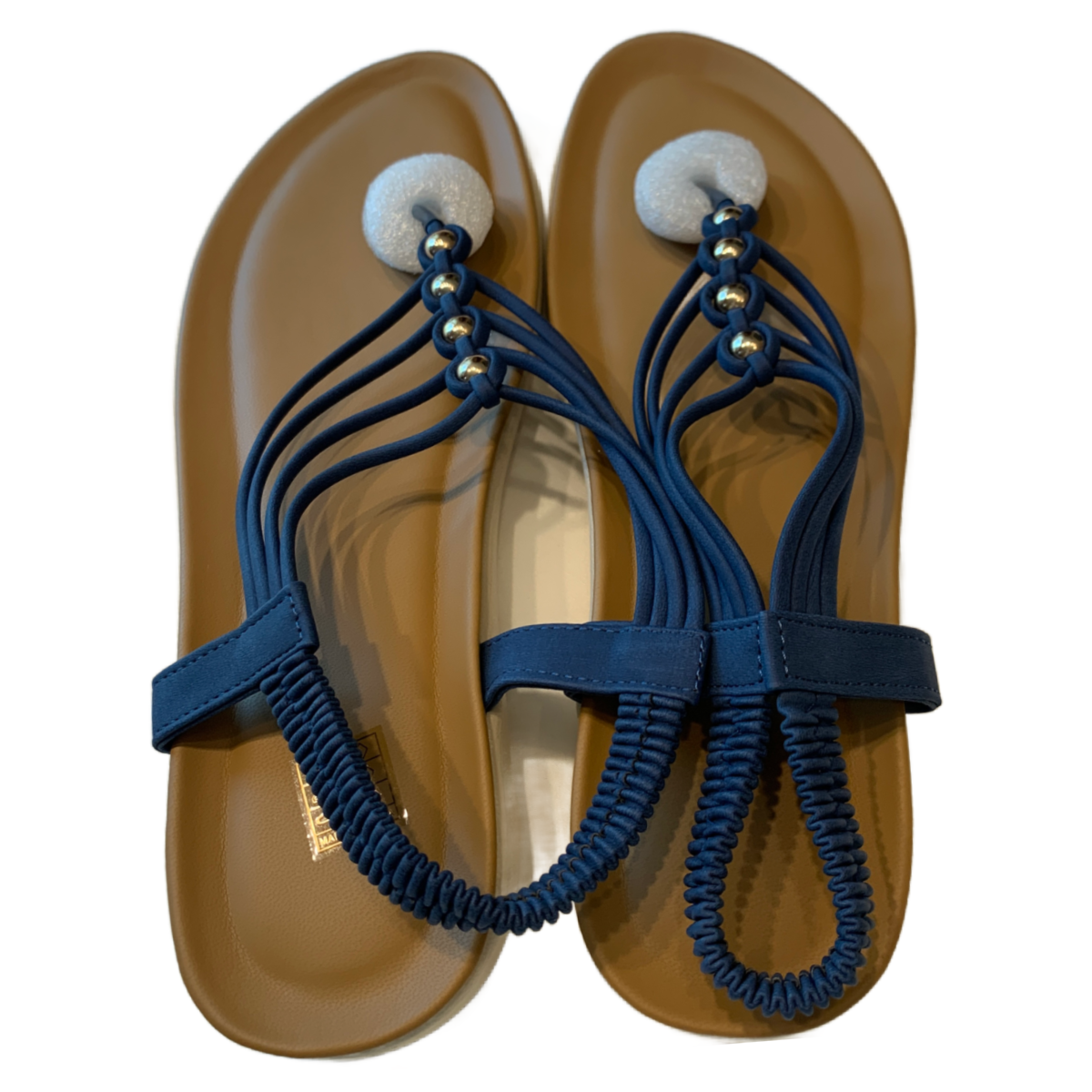 Boho Style Sandals Navy Blue Braided Beaded T-Strap Womens Non-Slip Shoes New