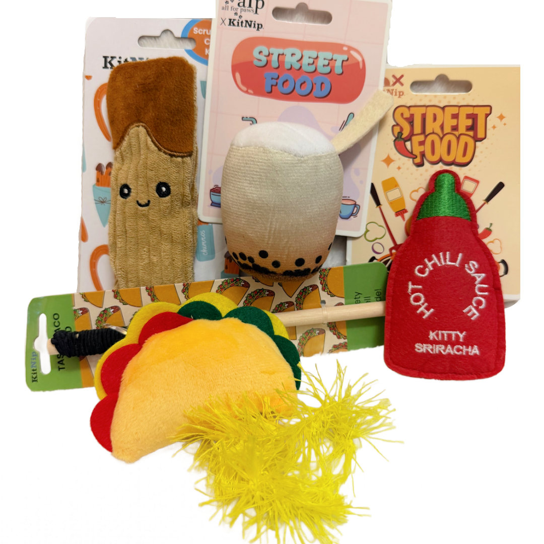 KitNip Kitty Cat STREET FOOD Interactive Wand Catnip Plush New Lot of 4 Cat Toys